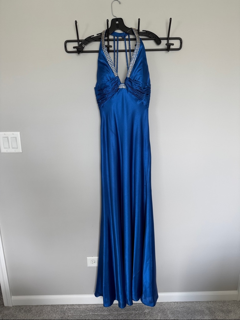 Royal Blue Halter Gown with Embellished Neckline and back detail